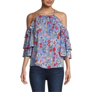$268 Parker Cold-Shoulder Floral Lilac Top Size medium flowy